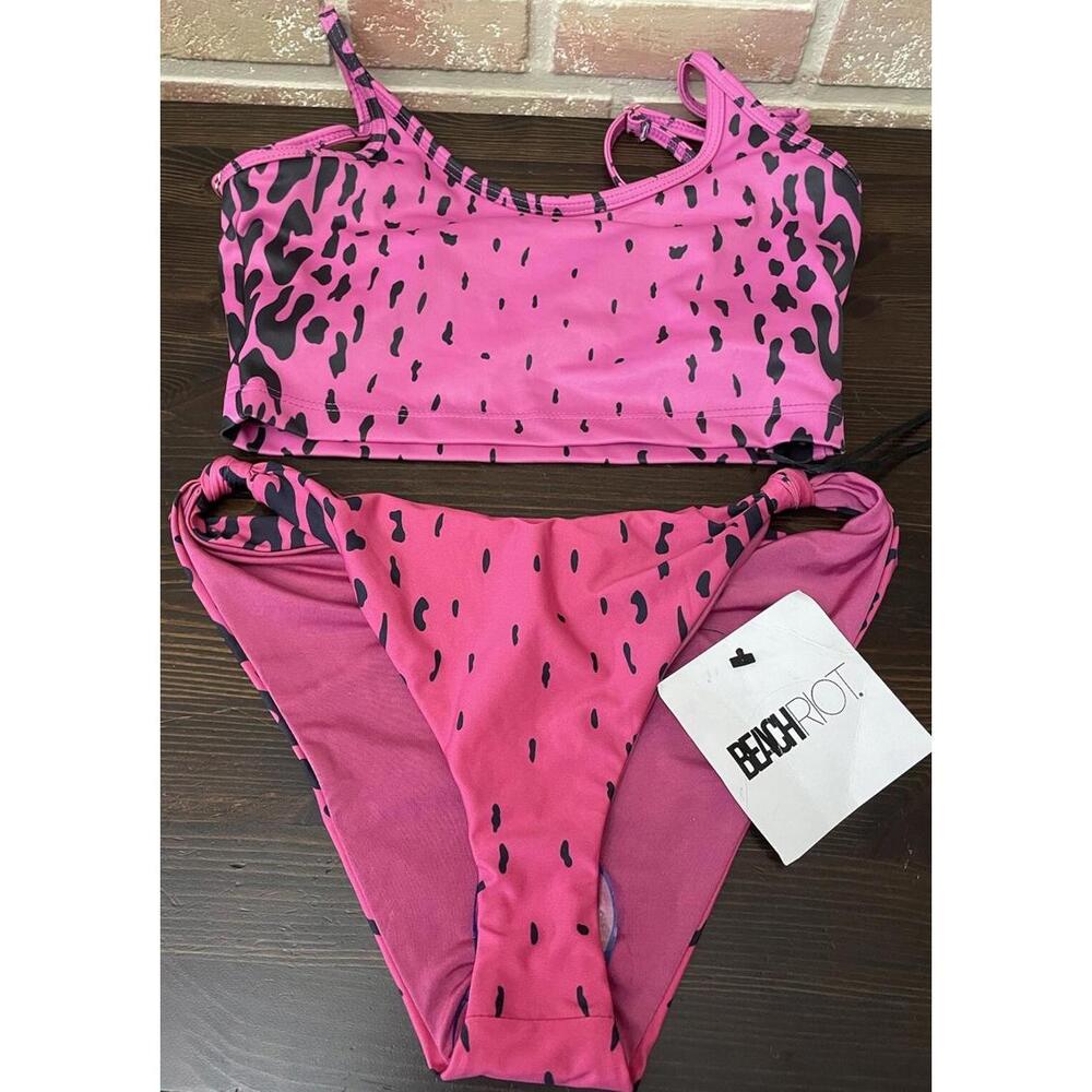 Beach Riot Pink & Black Animal Print Bikini